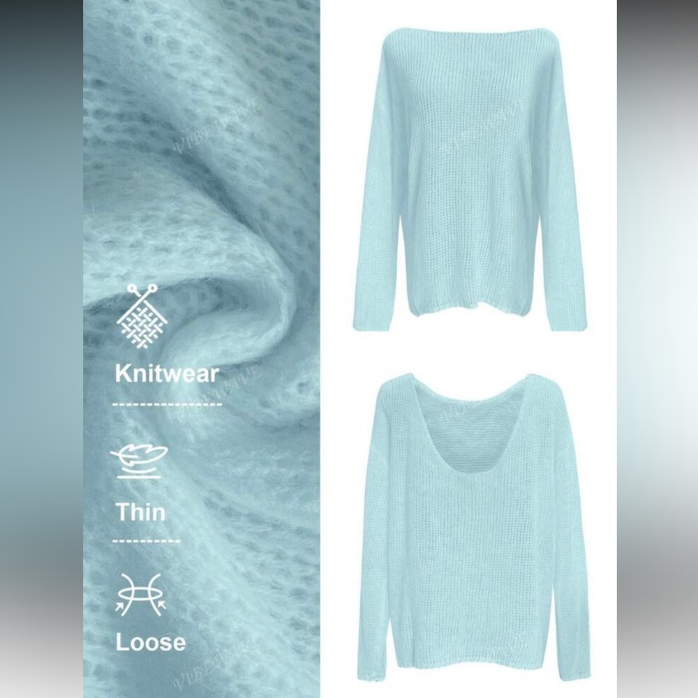 Baby Blue Loose Fit Lightweight Long Sleeve Mohair Sweater - Picture 3 of 8
